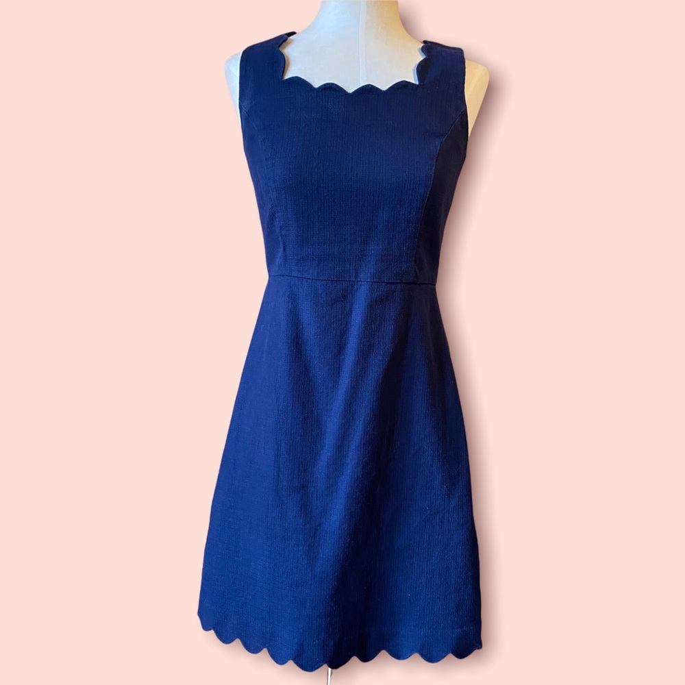J. Crew Navy Blue Scalloped Neckline Sleeveless Party Dress